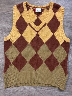 Angora Wool Argyle Sweater Vest Dark Academia Grandpa Core Preppy Small